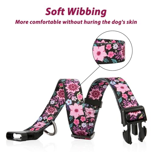 Image of HEELE Dog Collar, Adjustable Soft Dog Collar for Small Medium Large Dogs,Floral Patterned Puppy Collars with Quick Release Buckle Galsang Black S Length 9.84''-14.96'