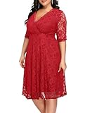 Red Christmas Dress Women Plus Size Party Lace Cocktail Semi Formal Holiday Wedding Guest Wrap V Neck Midi Short Dress