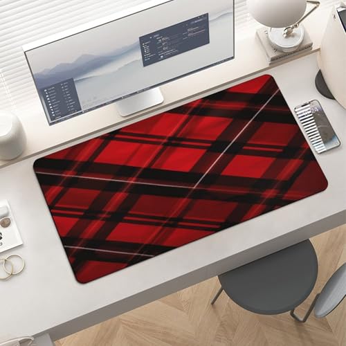 Red and Black Plaid Desk Pad Large Office Desk Mat Rubber miniatura 6