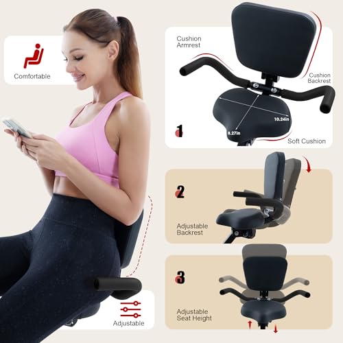 Image of BARWING Stationary Exercise Bike for Home Workout, 5 IN 1 Foldable Indoor Cycling Bike for Seniors, 350LB Capacity, 16-Level Magnetic Resistance, Seat Backrest Adjustments