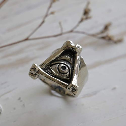 illuminati bone freemason Ring skeleton Biker Skull silver triangle masonic eye