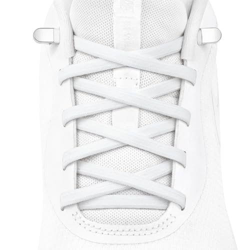 Stepace 2 pares de cordones elásticos sin atar para niños y adultos, cordones de zapatos Ajustables elásticos planos Para Zapatos y Zapatillas Blanco 120