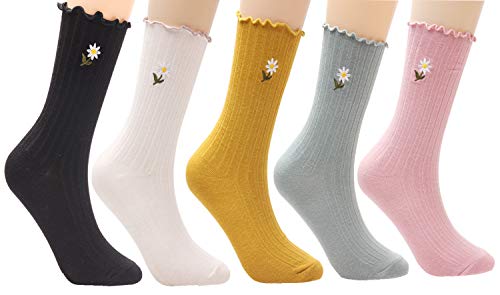 5 Pairs Women Comfortable Crew Soft Slouch Knit Cotton Socks ,5-10 W81 (solid color)