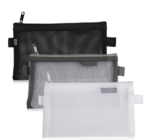 Trousse Zipper Organisateur Pochettes Crayon Multipurpose Organizer Sacs de rangement pour Voyage Cosmétique Bureau Fournitures - 3 Pièces (Gris, Blanc, Noir)