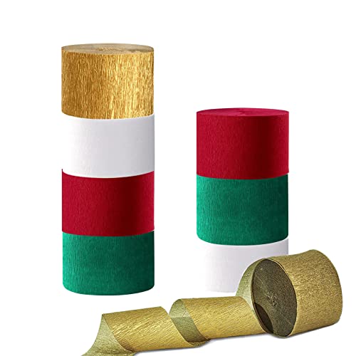 Iguo 8 Rolls Christmas Party Supplies Crepe Paper Streamers,Green Red White Gold 82-Feet Paper Tassels For Colorful New Years Engagement Bachelorette Baby Shower Favors Party Hanging Decorations #TOP2