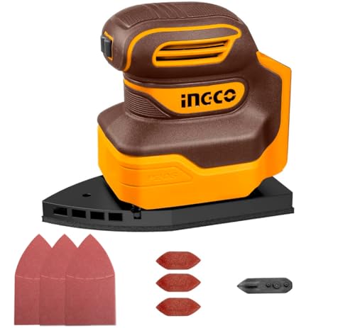 INGCO 20V Cordless Mouse Sander (Body Only) 12000RPM Electric Detail Sander Handheld with 1Pcs Sanding Pad, 3Pcs Finger Sander Paper, 3Pcs Sand Paper for Wood Furniture Finishing CPSLI2014 1 INGCO 20V Cordless Mouse Sander (Body Only) 12000RPM Electric Detail Sander Handheld with 1Pcs Sanding Pad, 3Pcs Finger Sander Paper, 3Pcs Sand Paper for Wood Furniture Finishing CPSLI2014
