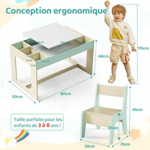 MAMIZO Table Enfant avec Rangement, Table Enfant en Bois avec 2 Chaises – vue 3