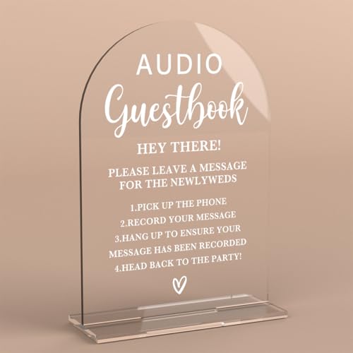 Acrylic Wedding Sign, Bridal Shower Decorations, Audio Guestbook Sign for Ceremony, Modern Font Table Signs, Acrylic Table Top Signs for Wedding Reception Engagement Parties and Event Party (Clear)