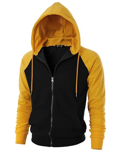 GIVON Men's Zip Up Hoodie Lightweight Baseball Raglan Hooded Sweatshirt