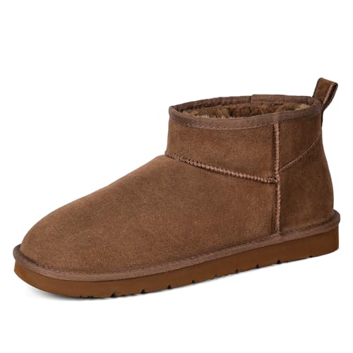 Snow Boots for Men Genuine Suede Mens Winter Boots Outdoor Cozy Ankle Booties Faux Fur Lining Warm Fuzzy Footwear
