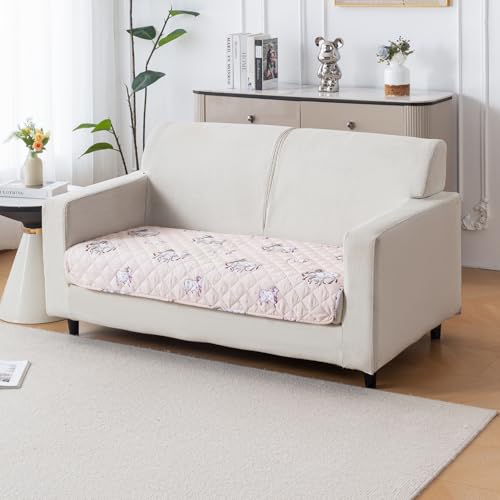 Image of House of Quirk 'Mughal Series' Printed Quilted Sofa Cover for 1 /2 /3 /4 Seater - Anti-Slip, Washable Couch Protector Slipcover (Two Seater, Kamdhenu, 80x120 cm)