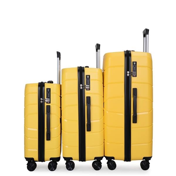 Hardshell Suitcase Spinner Wheels PP Luggage Sets Lightweight Durable Suitcase with TSA Lock,3-Piece Set (20/24/28),Yellow2