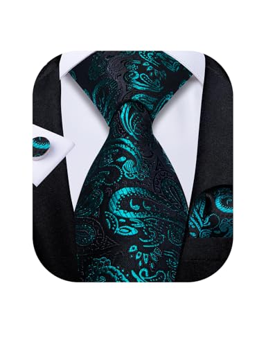 Image of DiBanGu Mens Paisley Tie Set Silk Woven Jacquard Necktie and Pocket Square Cufflinks Gift Set for Wedding Bussiness