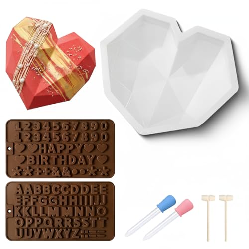 Breakable Heart Mold with Hammer Chocolate Mold Set - Food Grade Silicone Heart/Number/Letter Molds for Candy Making - Ideal for Valentines Day Christmas Birthdays