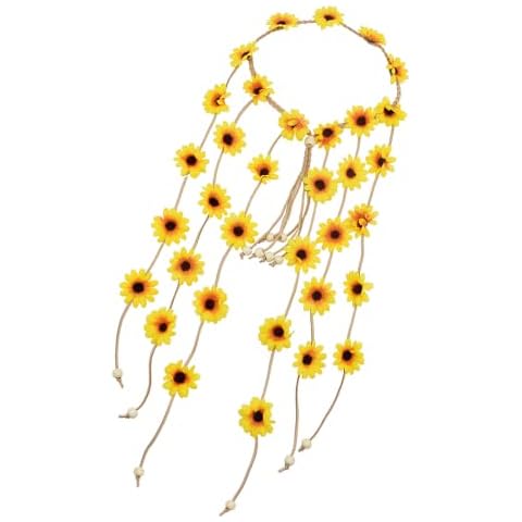 Pleenild Sunflower Hairband Adjustable Bohemian Headdress Sunflowers Tassel Hairband Hair Accessories Party Decoration Cosplay, Yellow Cover