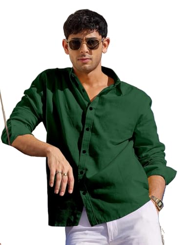 Image of Men's Linen Cotton Casual Shirt | Regular Fit Plain Shirt for Men | Long Sleeve Shirt for Casual & Formal Wear