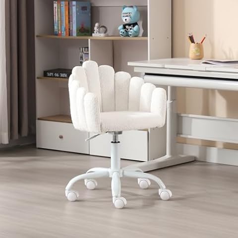 HEAH-YO Cute Kids Chair Set of 1, Adjustable Kids Desk Chair with Armrest and Back, Swivel Kids Study Task Chair with Wheels for Boys and Girls, White Cover