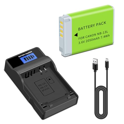 NB-13L Battery with Fast Charger Compatible for Canon PowerShot G7 X Mark II, G7 X, G1 X Mark III, G5 X, G5X Mark II, G9 X, G9 X Mark II, SX620 HS, SX720 HS, SX730 HS, SX740 HS Digital Cameras