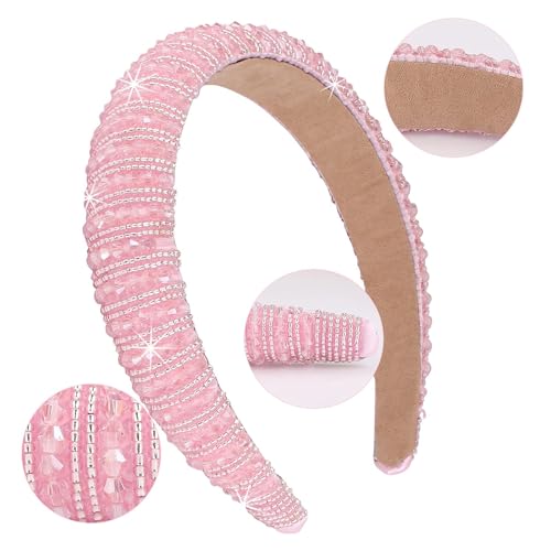Image of Shining Diva Fashion Stylish Full Crystal Luxury Hairbands | Fancy Shiny Bling Diamond Sparkle Crystal Beaded Headband | Hand-Woven Black White Pink Padded Rhinestones Hair Accessories