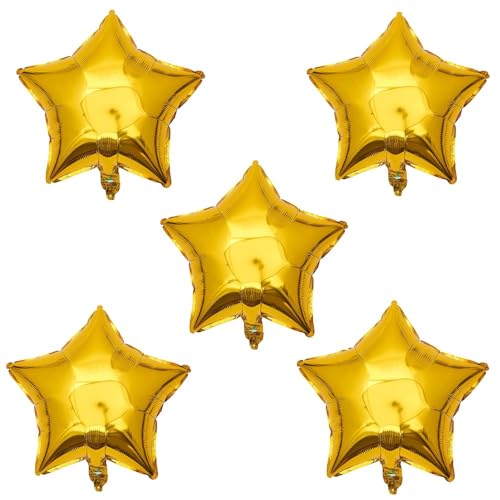 Trixes - Lot de 5 grands ballons dorés de 45 cm en forme d’étoiles, à gonfler avec de l'hélium, métallisés, ballonnets pour célébrations, fêtes et...