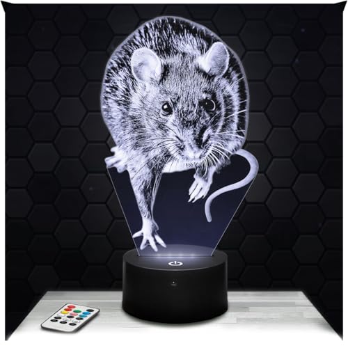 Lampephoto.fr - Ratte Nagetier Tier 3D Lampe Touch Nachtlicht 3D Led Illusion, merch Geschenkidee zu Weihnachten oder Geburtstag für Jungen oder Mädchen, Deko-Objekt fürs Kinderzimmer