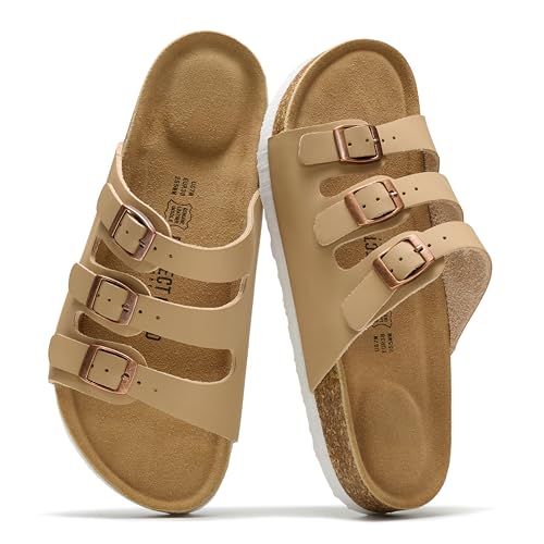 Image of Project Cloud 100% Genuine Leather Summer Sandals for Women 2026 - Memory Foam & Cork Footbed Beach Vacation Essentials Womens Sandals Comfortable Lightweight Slides for Women Footwear (Capri)