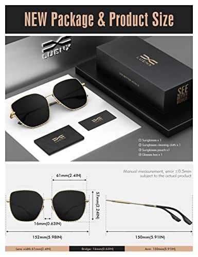 Image of LUENX Square Sunglasses for Women Oversized-Trendy Polygon Flat Three dimensional Rhombic Loop Wire Frame PC Lens, Gold Frame /Grey Lens,