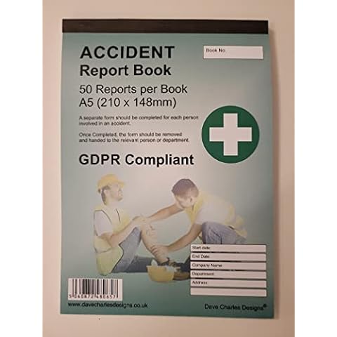 GDPR Accident Report Book A5 50 Pages x 90g Paper (210mm x 148mm) The Clearest Accident Report Book Book. Health and Safety Record… Cover