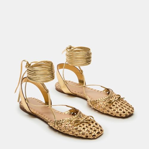 Woven Ballet Flats for Women Square Toe Lace Up Flats Cute Bow Ballerina Shoes4