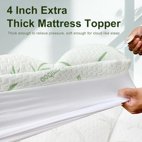 4 Inch Mattress Topper Memory Foam Cooling Bamboo Full Size - image 5