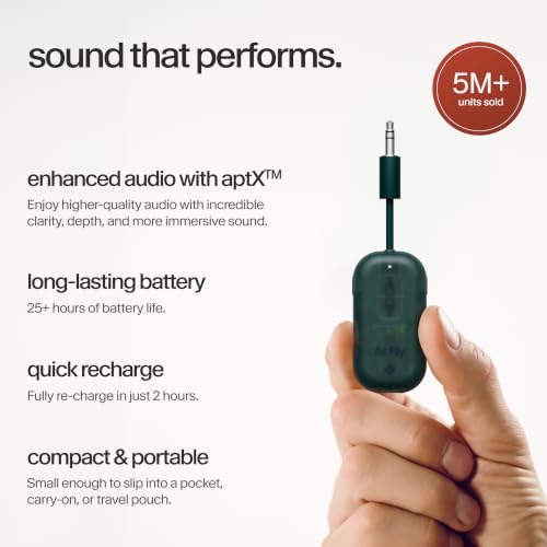 Image of AirFly Pro 2 - Bluetooth Adapter for Airplane, Pair 2 AirPods or Wireless Headphones - 3.5mm AUX Bluetooth Transmitter for Cars, Boats, Treadmills, TVs- Airplane Travel Essentials, Teal Ice