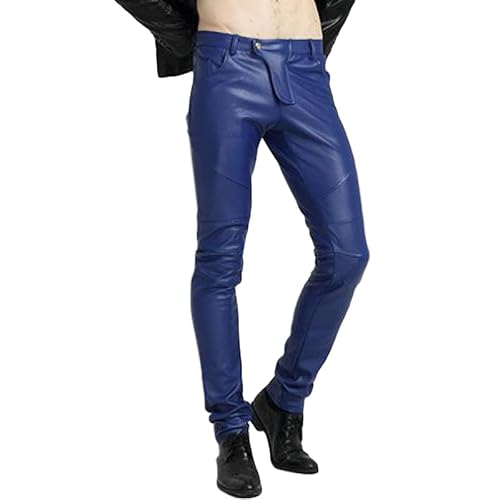 RICOCHO Pantalones de Cuero de Motorista para Hombres Pantalones de Cuero de imitación de Motocicleta Negros para Hombres, Pantalones de Cuero de PU Ajustados para Hombres