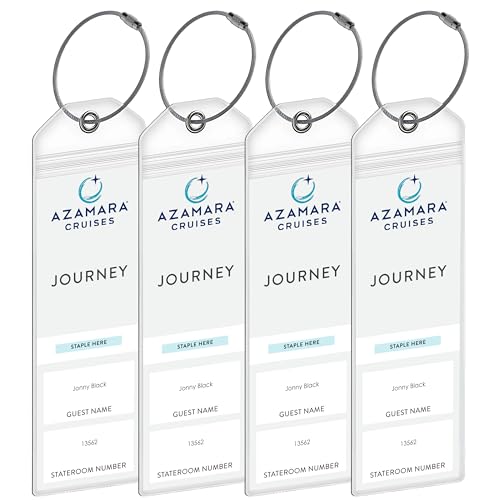 Azamara Cruise Luggage Tag Holders [4 Pack] – Waterproof, Durable Plastic with Steel Loops – Fits All Azamara Ships for Cruising in 2025, 2026 and 2027 – Cruise Essentials by Anchors Up