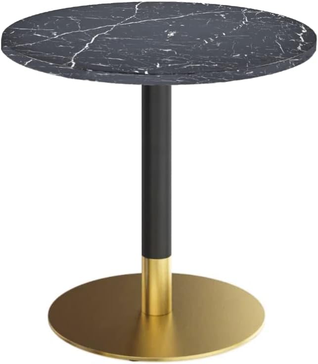 Roxy Modern Black Marble Dining Table with Pedestal Gold Base, Round