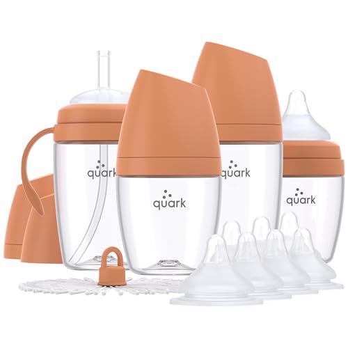 Image of BuubiBottle Hybrid Bottle Feeding Bundle by Quark - Baby Bottle Set with Baby Bottles for Breastfed Babies from Newborn to Toddler - With RealFeel Anti Colic Nipples, Sippy Cup Conversion Kit - Orange