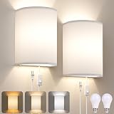 Plug in Wall Sconces Set of Two: Wall Lights with On/Off Switch - Stepless Color...