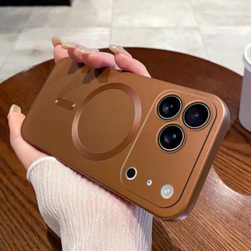 Coque iPhone 14 sans fil magnétique performante, étui mat antichoc souple marron