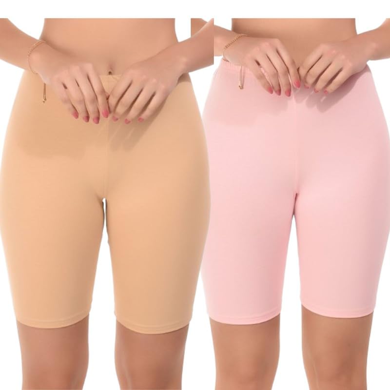 Women's Girls Strectchable Shorts for Gym, Yoga, Underskirt, Activear Solid Color Pack of 2-image-39