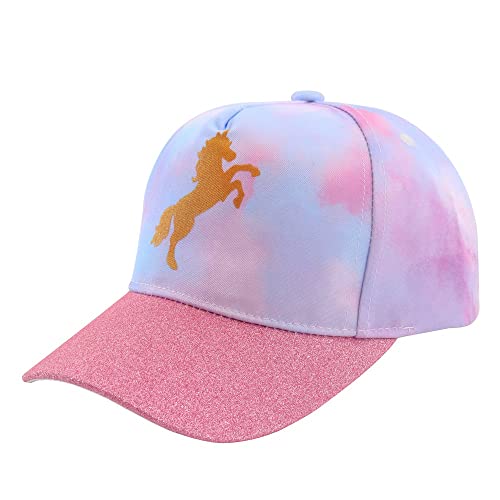 Kids Baseball Hat, Pink with Unicorn Girls Baseball Hat,Children's Cute Adjustable Ponytail Baseball Cap Trucker Hat for Spring & Summer Outdoor
