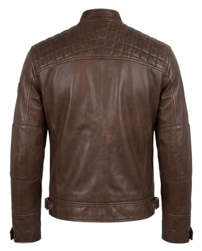 Image of Mens Vintage Retro Biker Cafe Racer Jackets - Diamond Quilted Style Genuine Leather Motorcycle Jacket