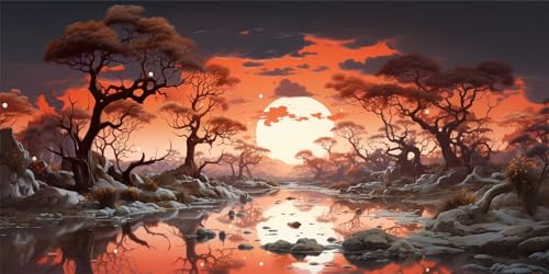 Peinture diamant paysage de coucher de soleil en kit broderie complet adulte 45x90cm