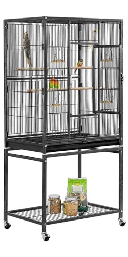 Yaheetech Budgie Cage 62 x 43 x 136 cm with Detachable Rolling Stand Black