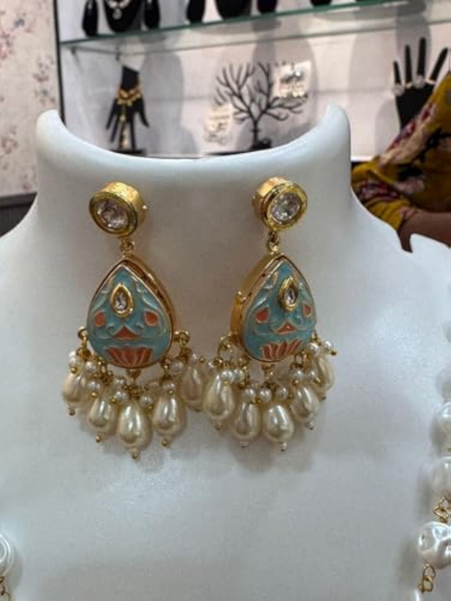 Hand-Painted Radha Krishna Pearl Necklace Set