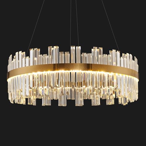 Feasey Gold Modern Crystal Led Chandelier,Round Drum Chandelier Over Table by Feasey - Used condition - US$152.00