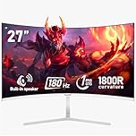 Gawfolk 27 Inch PC computer screen,1800R Curved Gaming 180Hz Monitors, FHD1080p,1ms,Built-in speaker, freesync, 98% sRGB,178 ° Angle View,HDMI VGA, Compatible with Wall-Mounted 100 * 100MM-White