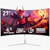Gawfolk 27 Inch PC computer screen,1800R Curved Gaming 180Hz Monitors, FHD1080p,1ms,Built-in speaker, freesync, 98% sRGB,178 ° Angle View,HDMI VGA, Compatible with Wall-Mounted 100 * 100MM-White