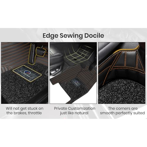 Image of Autofurnish Premium 9D Car Mat Full Set for Mahindra XUV 3XO (Automatic) 2024 || Luxury Leather Dual-Stitch Full Set 9D Car Floor Mat || 100% Waterproof || Color : Black Tan