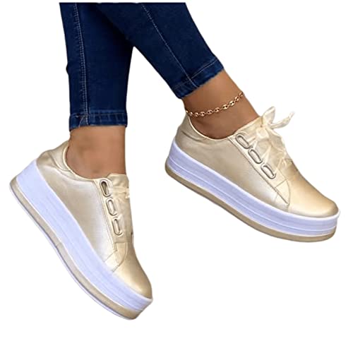 Ladmiple Sneakers For Women Slip On Wide Width PU Leather Shoes Lace Up Casual Fashion Walking Platform Flats Loafers