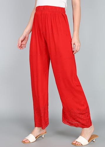Image of Averno Women's Regular Fit Chikankari Rayon Palazzo| Loose Fit Flared Wide Leg Palazzo Pants for Women and Girls | Ideal for Feastival, Ethinic, & Office