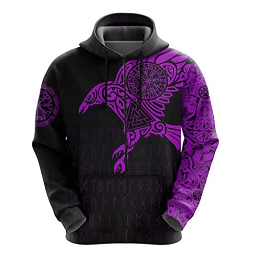 Sweat homme viking grande taille 4XL chaud et zippé pour passionné de runes